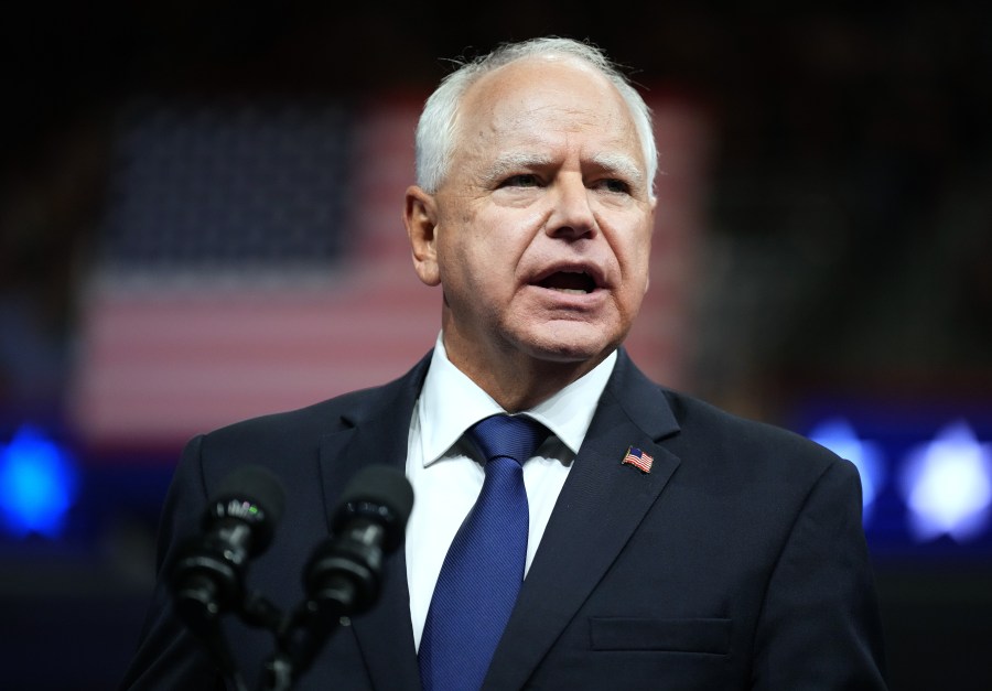 Democratic vice presidential candidate Minnesota Gov. Tim Walz speaks during a campaign rally