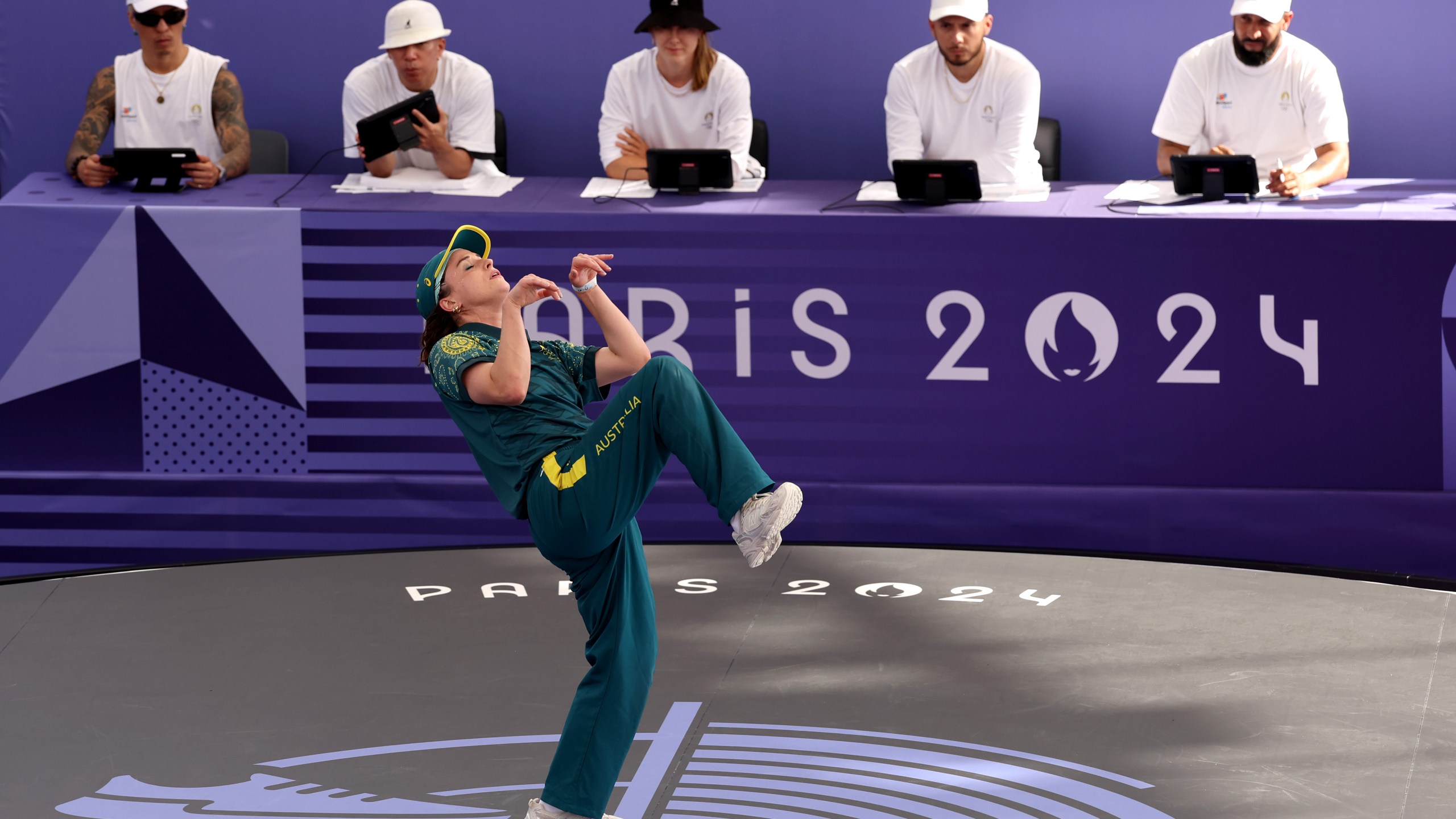 B-Girl Raygun of Team Australia competes during day fourteen of the Olympic Games in Paris.