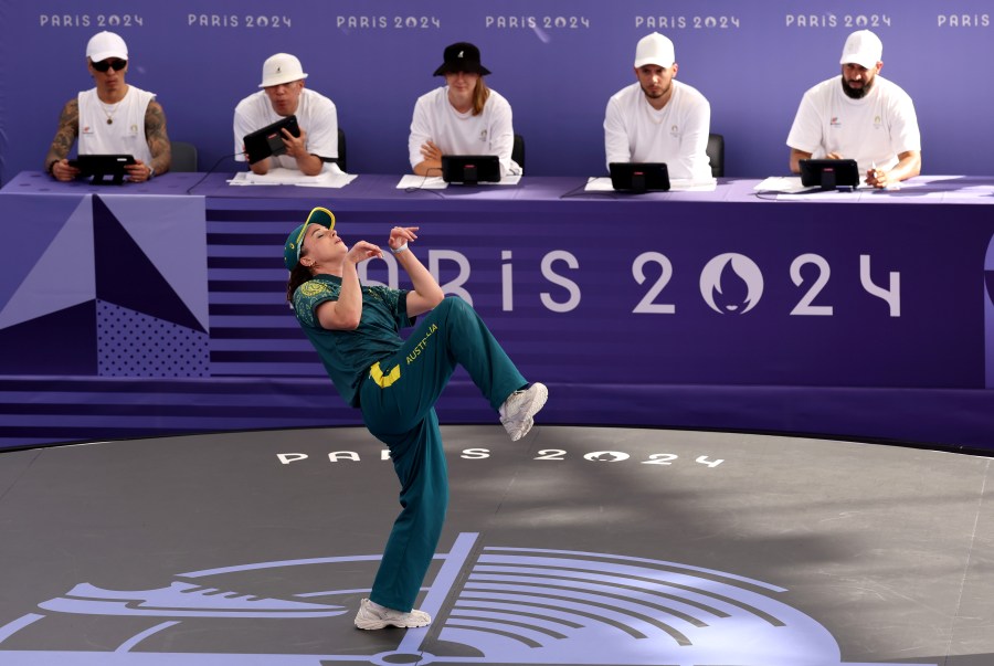 B-Girl Raygun of Team Australia competes during day fourteen of the Olympic Games in Paris.