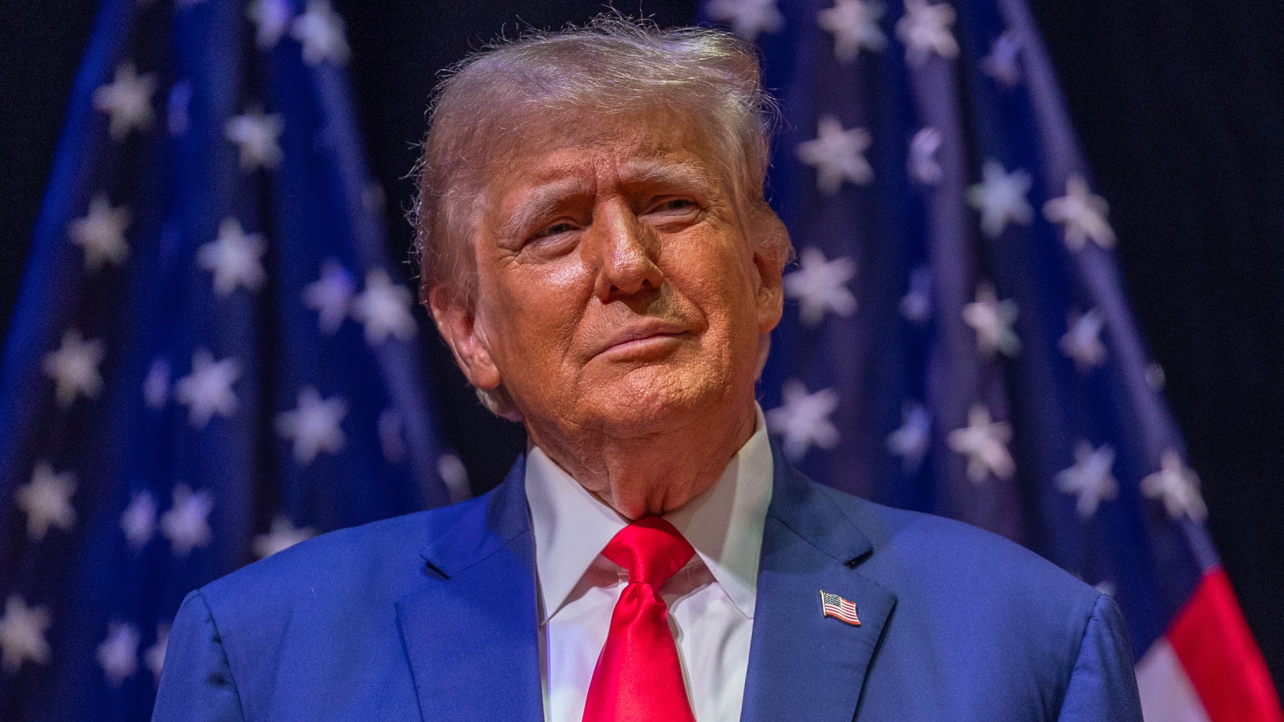 Republican presidential nominee former President Donald Trump arrives to speak at a campaign event.