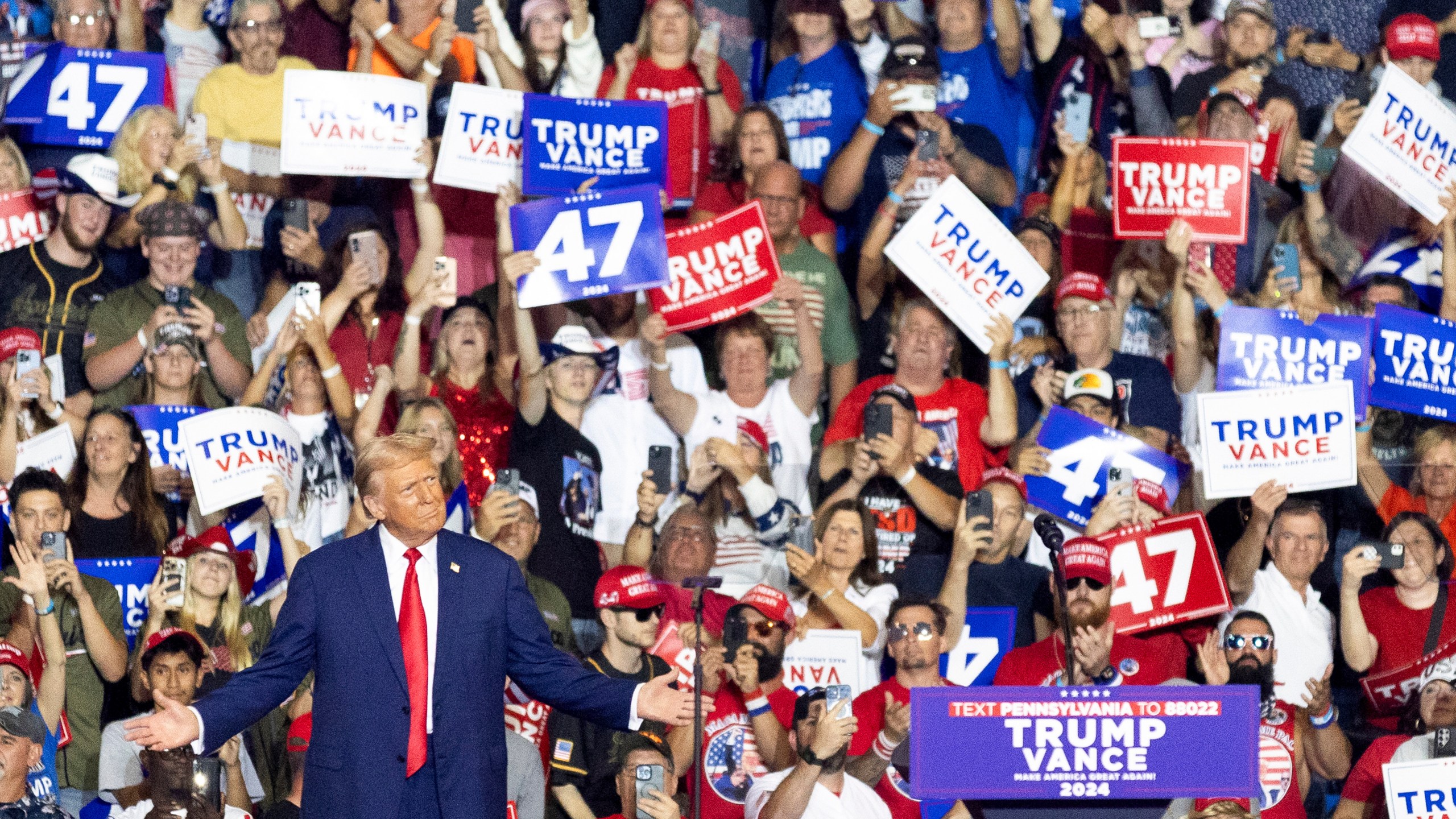 Former US President Donald Trump during a campaign event in Wilkes-Barre Township, Pennsylvania.