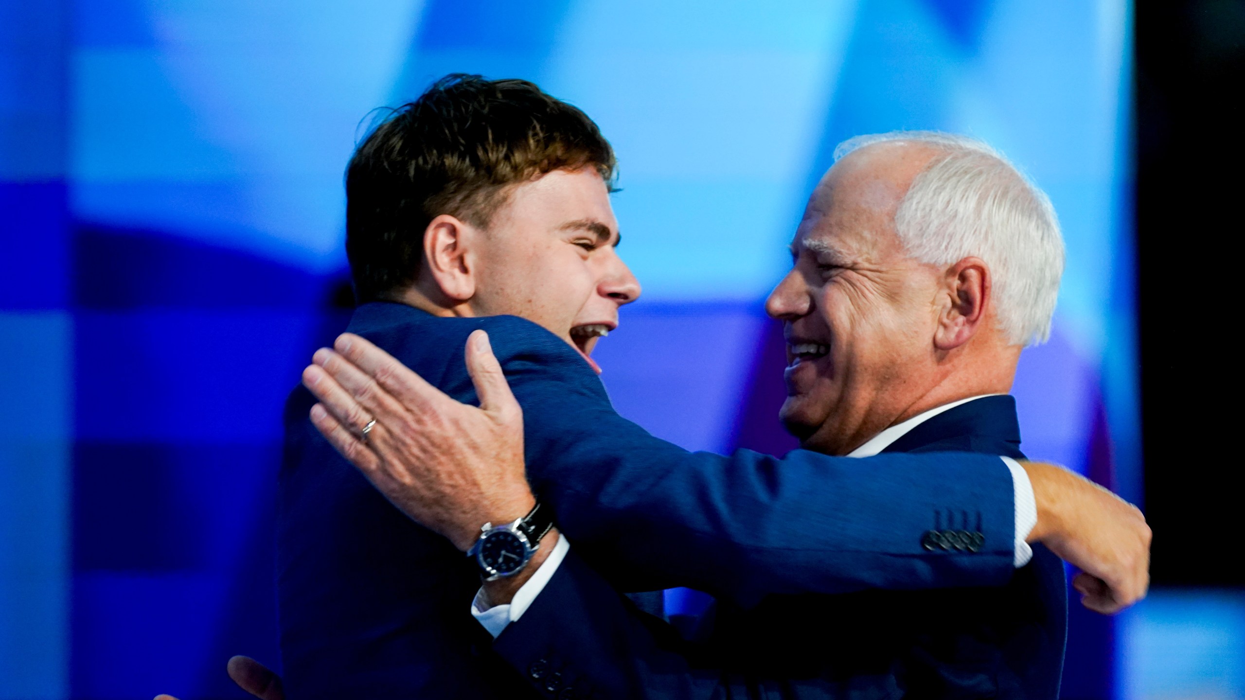 Tim Walz embraces his son at the DNC.