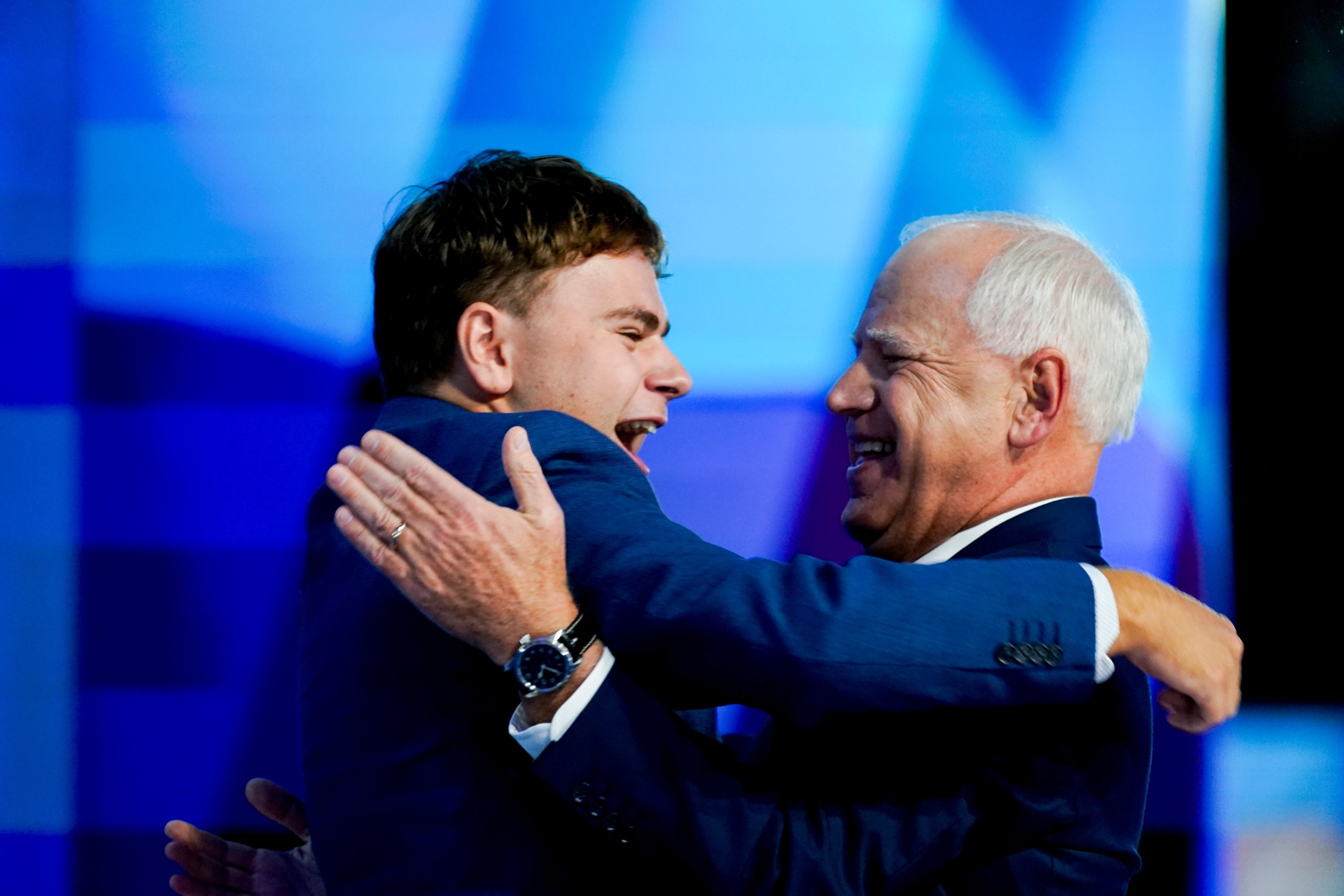 Tim Walz embraces his son at the DNC.