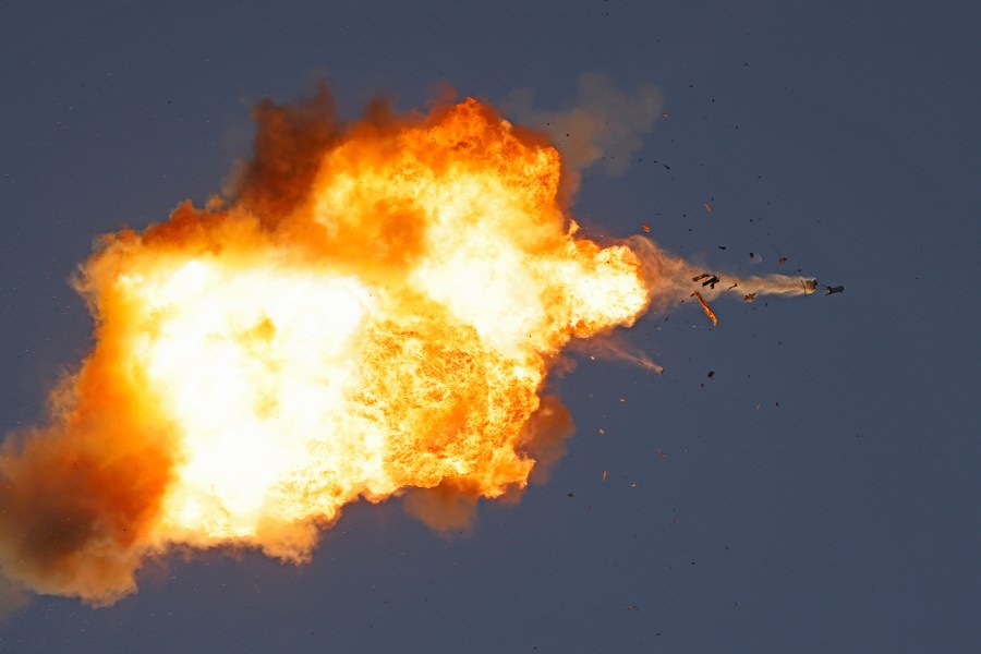 This photo taken from a position in northern Israel shows a Hezbollah U.A.V. intercepted by Israeli air forces over north Israel on August 25th, 2024.