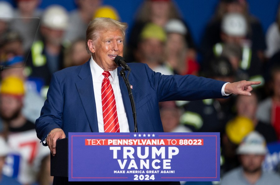 Donald Trump speaks during a rally at 1st Summit Arena at the Cambria County War Memorial in Johnstown, Pennsylvania.