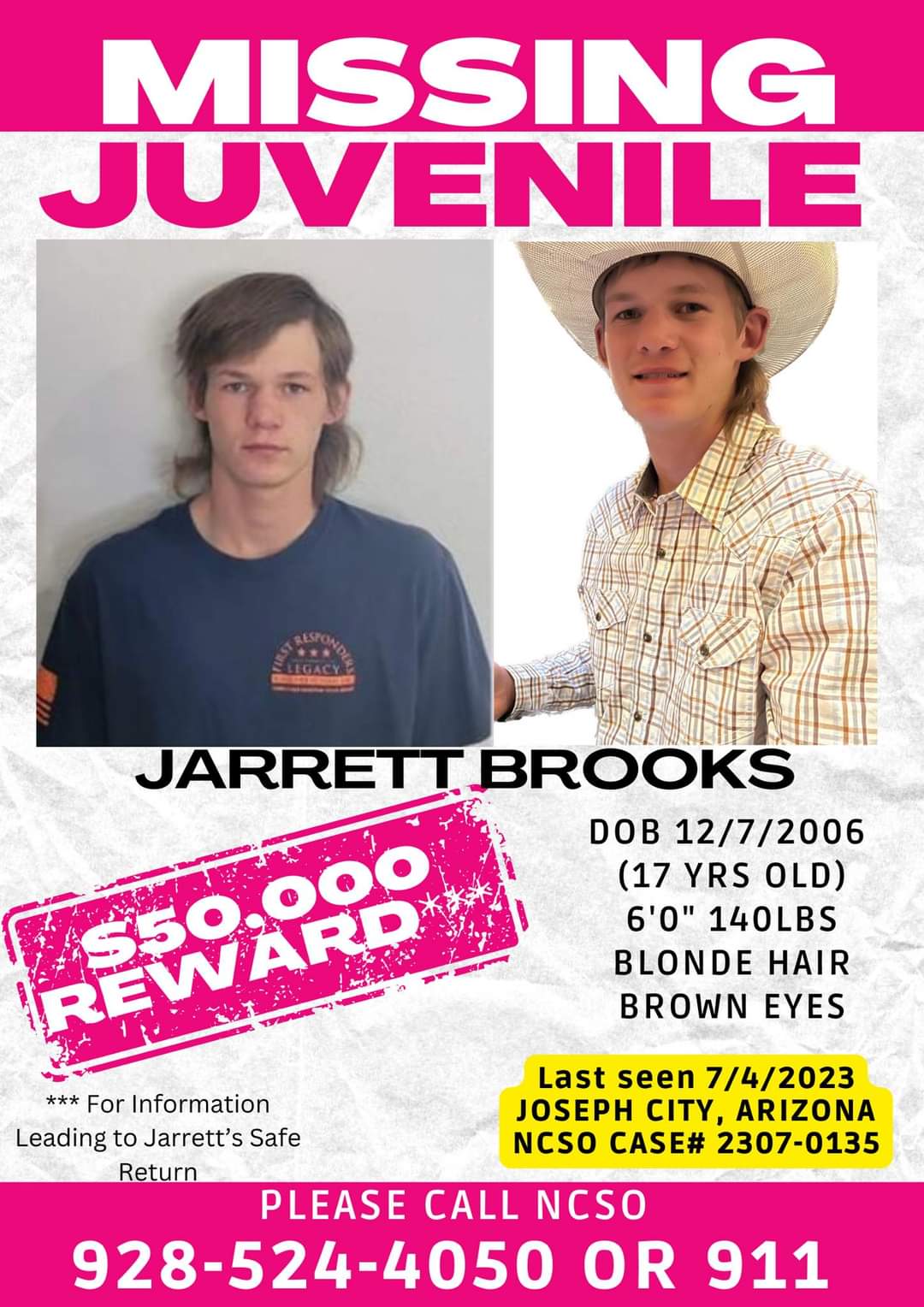 Missing poster for Jarrett Brooks