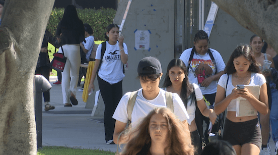 Students walk through the Southwestern Community College campus