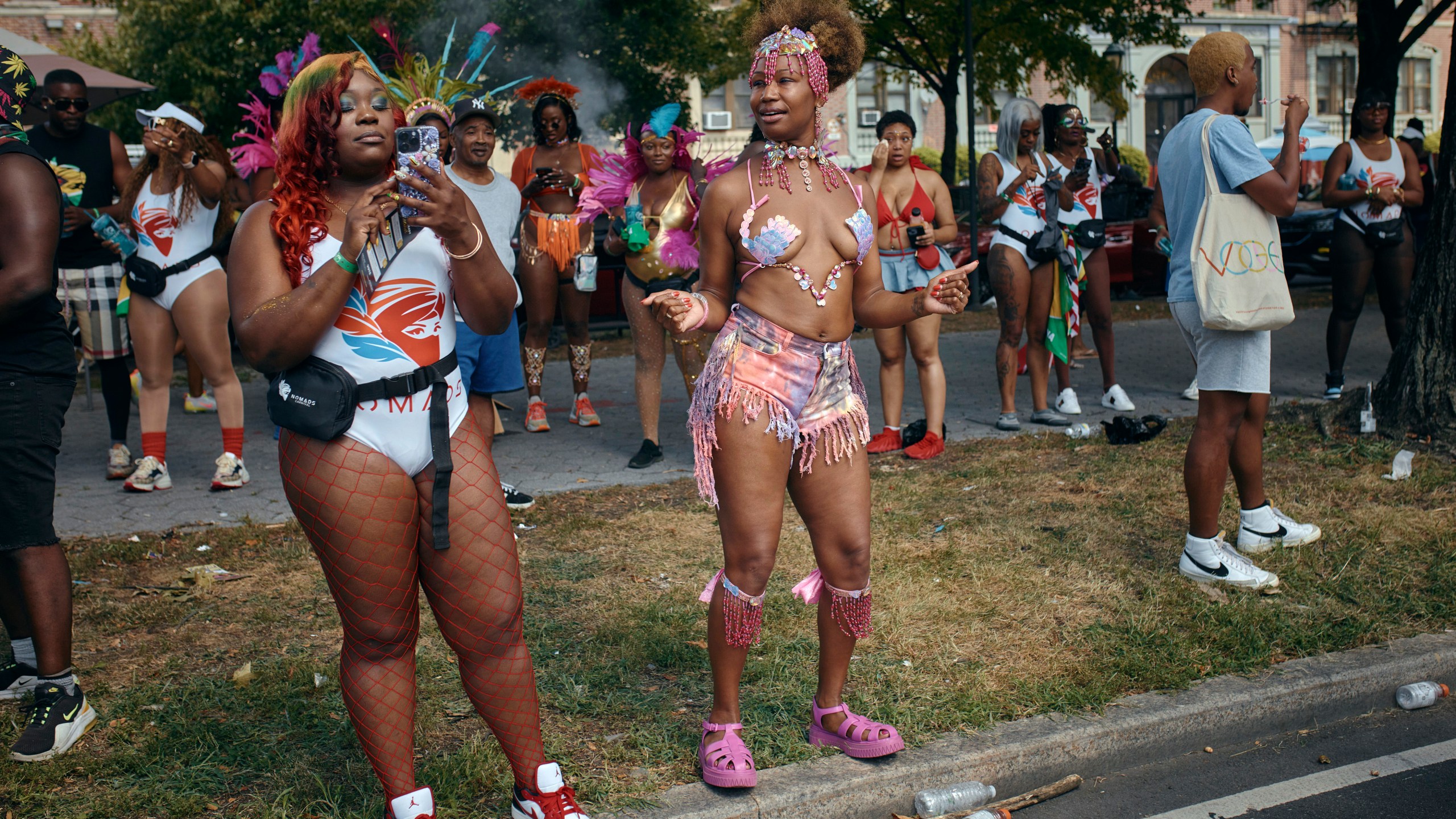 Revelers dance during the West Indian Day Parade on Monday, Sept. 2, 2024, in the Brooklyn borough of New York. (AP Photo/Andres Kudacki)