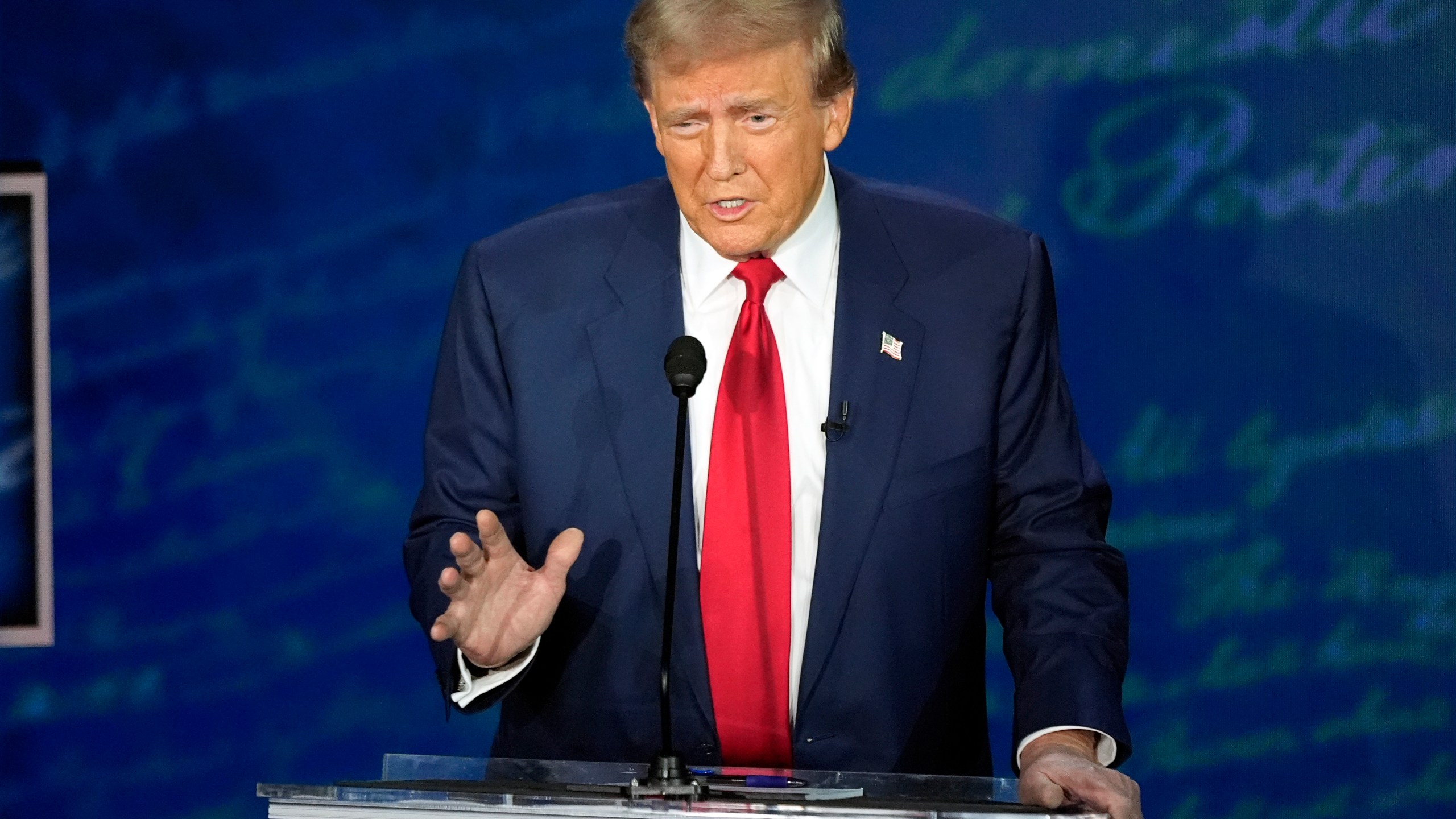 Republican presidential nominee former President Donald Trump speaks during a presidential debate with Democratic presidential nominee Vice President Kamala Harris at the National Constitution Center, Tuesday, Sept.10, 2024, in Philadelphia. (AP Photo/Alex Brandon)