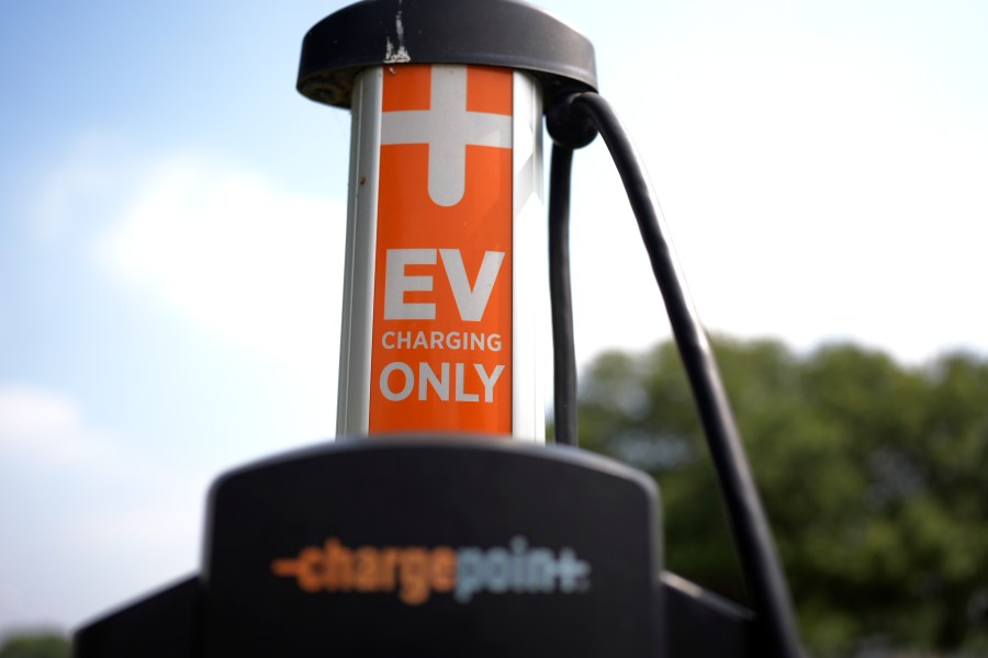 FILE - An electric vehicle charging station is seen May 9, 2024, in San Antonio. (AP Photo/Eric Gay, File)