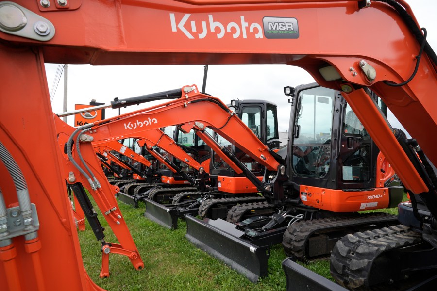 FILE - Kubota excavators are displayed at a dealership in Butler, Pa., July 11, 2024. (AP Photo/Gene J. Puskar, File)