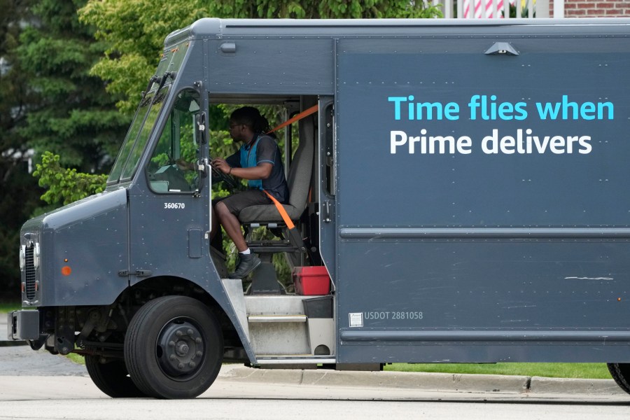 FILE - An Amazon truck makes deliveries in Wheeling, Ill., May 16, 2024. (AP Photo/Nam Y. Huh, File)