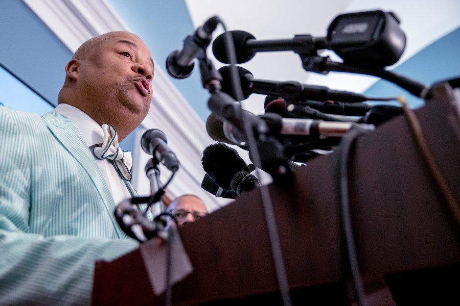 FILE - Donald Payne Jr., D-N.J., speaks at a news conference calling for Senate action on H.R. 8 - Bipartisan Background Checks Act of 2019 on Capitol Hill in Washington, Aug. 13, 2019. (AP Photo/Andrew Harnik, File)