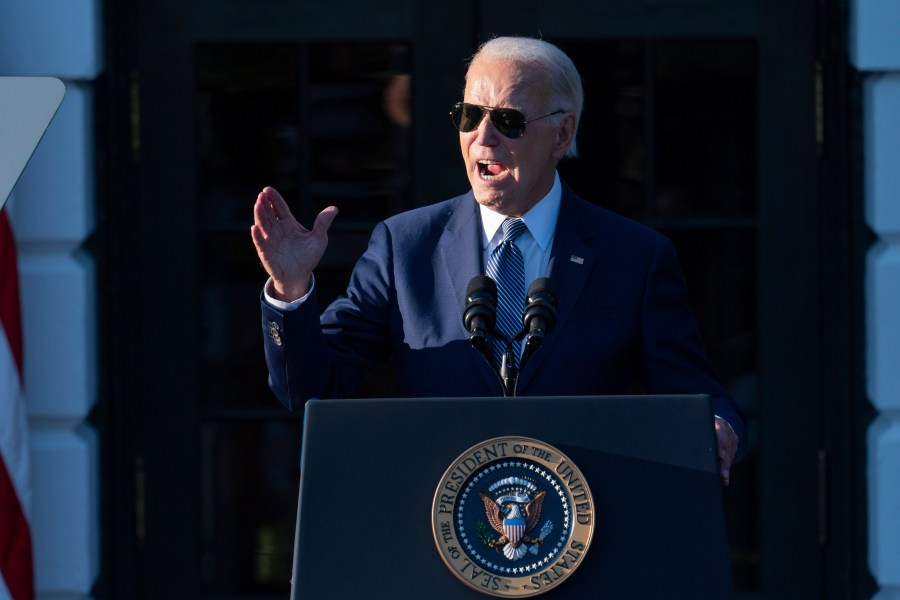 President Joe Biden speaks during the Violence Against Women Act 30th anniversary celebration on the South Lawn of the White House, Thursday, Sept. 12, 2024, in Washington. (AP Photo/Jose Luis Magana)