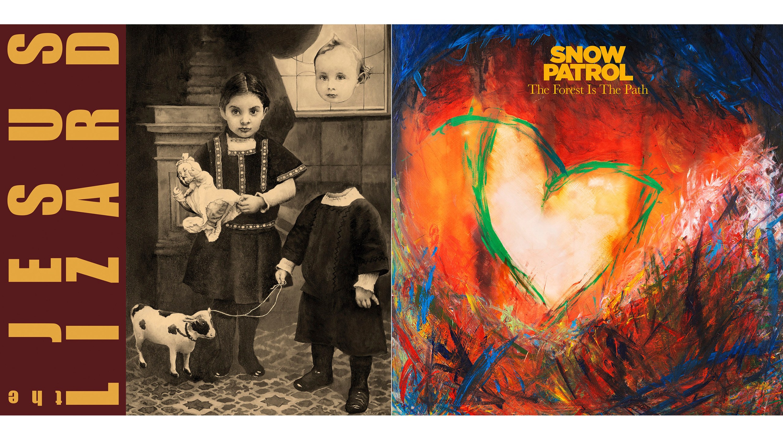 This combination of album covers shows “Rack” by The Jesus Lizard, left, and "The Forest Is The Path" by Snow Patrol. (Ipecac Recordings via AP, left, and Polydor/UMG via AP)