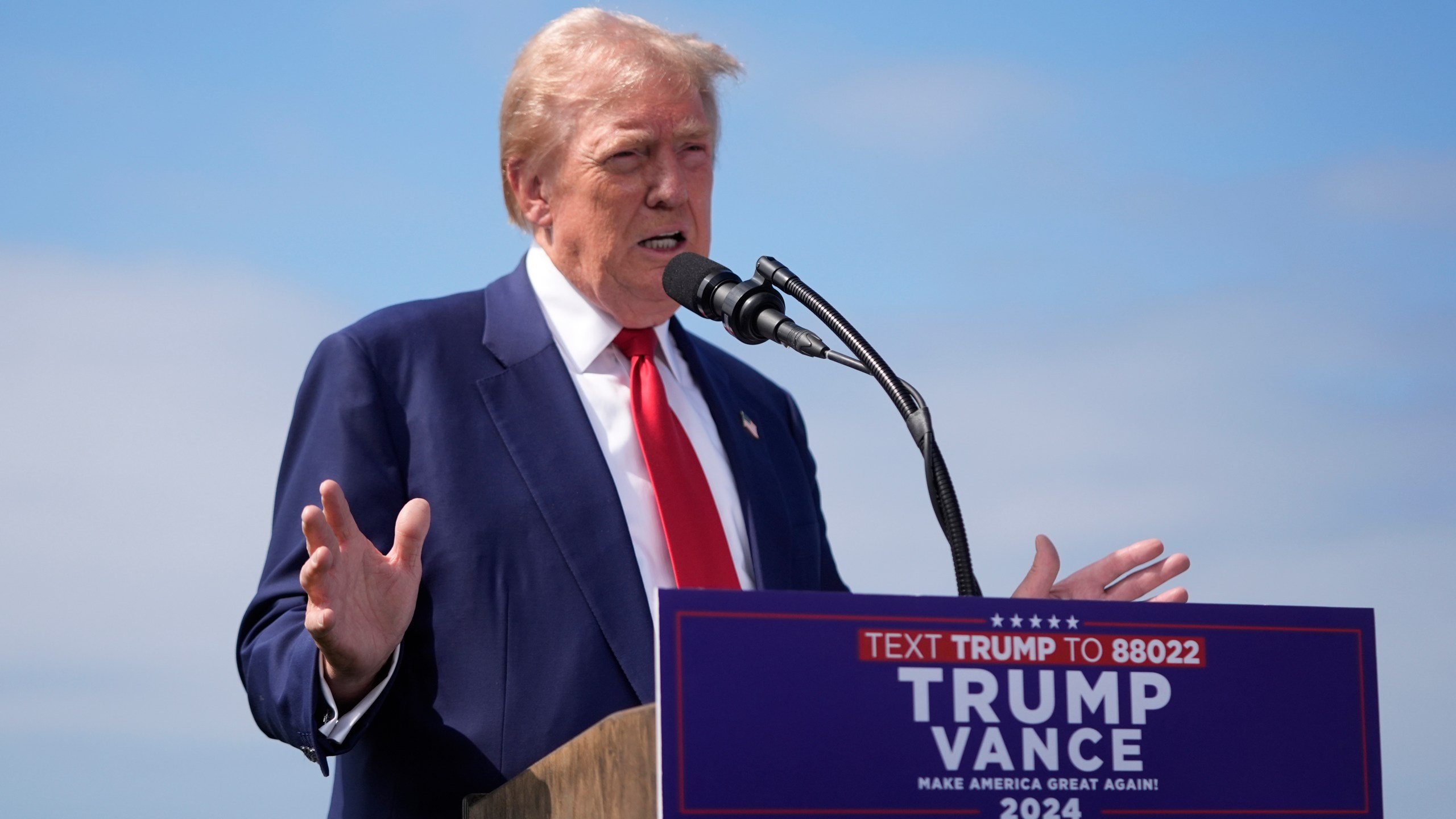 Republican presidential nominee former President Donald Trump speaks during a news conference held at Trump National Golf Club Los Angeles in Rancho Palos Verdes, Calif., Friday, Sept. 13, 2024. (AP Photo/Jae C. Hong)