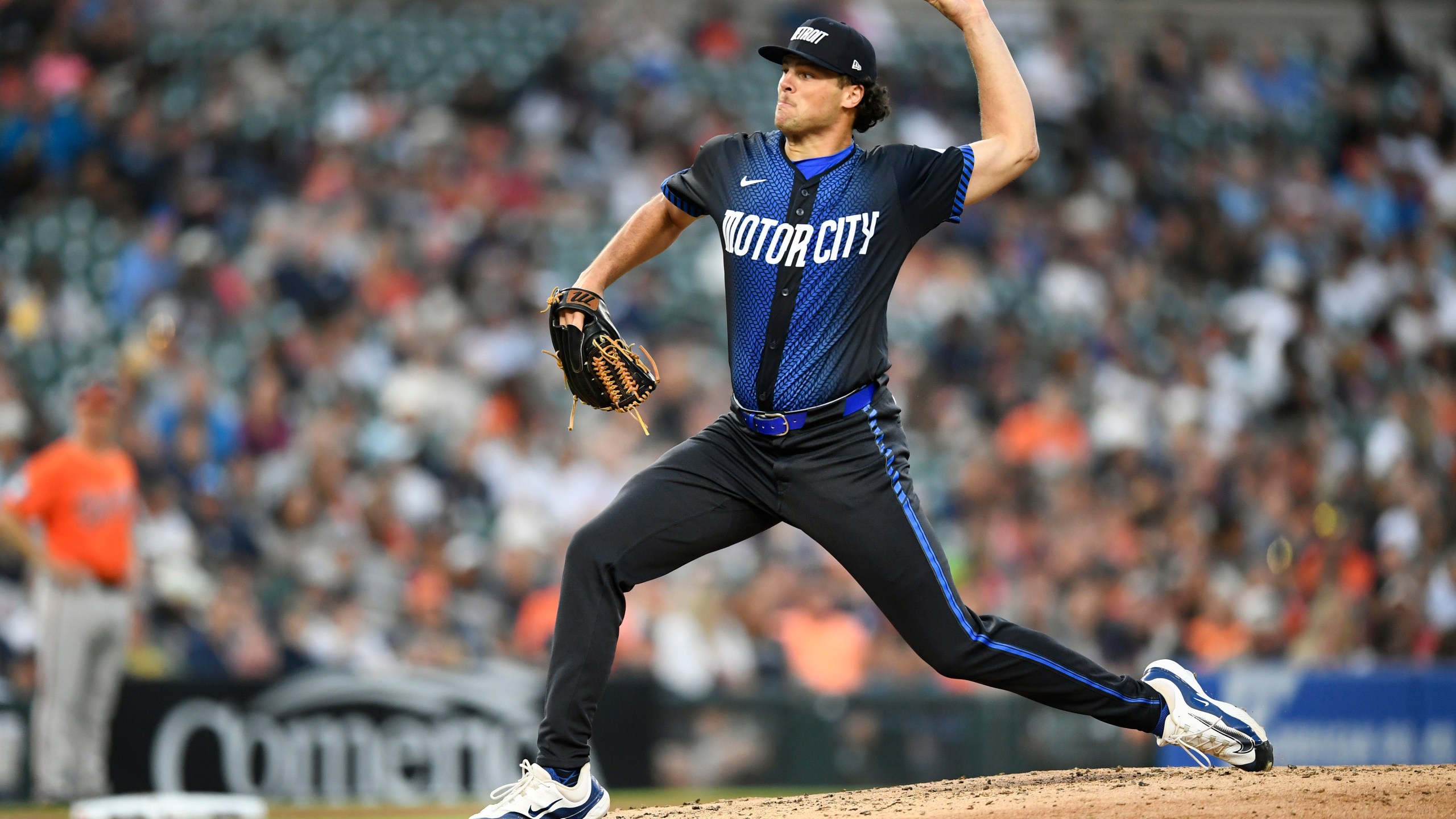 Detroit Tigers relief pitcher Brant Hurter throws against the Baltimore Orioles in the fourth inning of a baseball game, Friday, Sept. 13, 2024, in Detroit. (AP Photo/Jose Juarez)