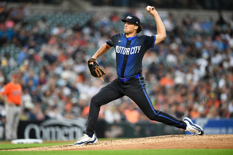 Detroit Tigers relief pitcher Brant Hurter throws against the Baltimore Orioles in the fourth inning of a baseball game, Friday, Sept. 13, 2024, in Detroit. (AP Photo/Jose Juarez)