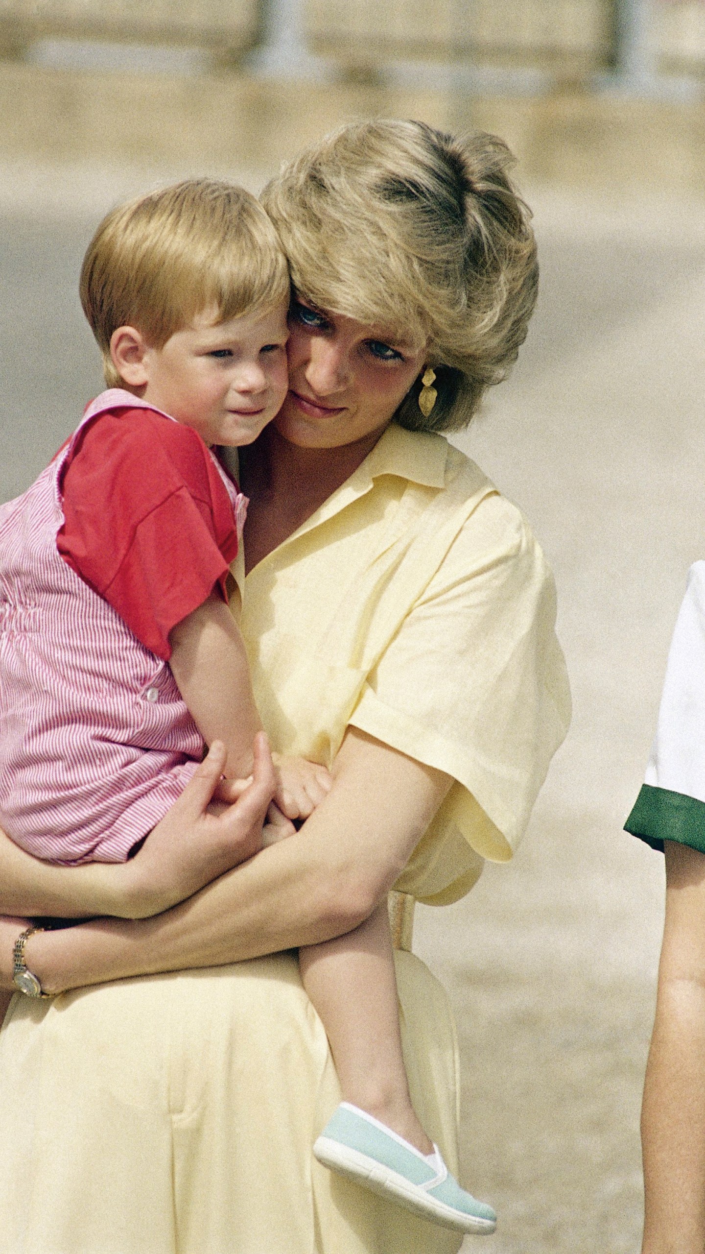 FILE - The Princess of Wales holds son Prince Harry while royal families posed for photographers at the Royal Palace, Mallorca, Spain, Aug. 9, 1987. (AP Photo/John Redman, File)