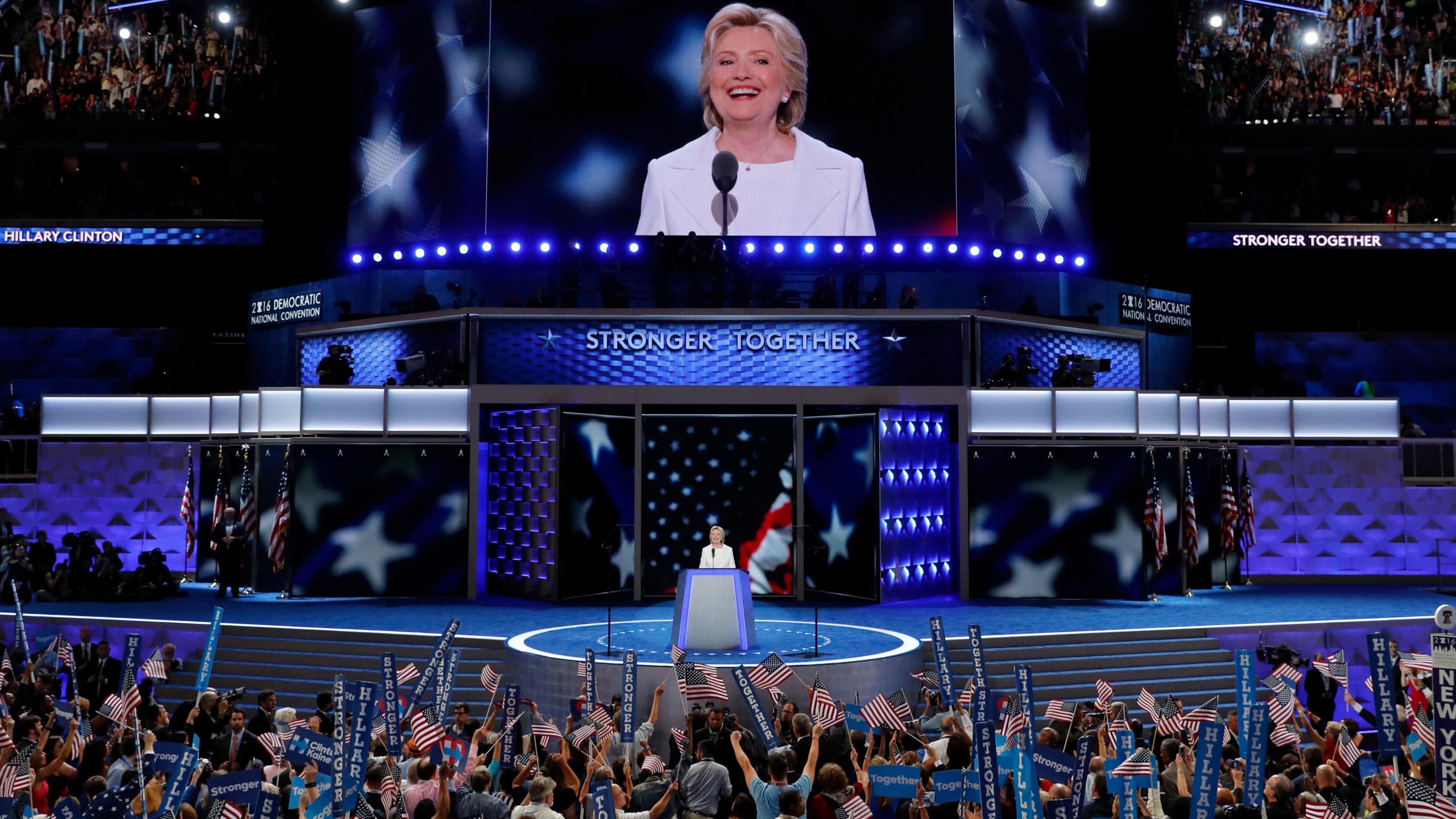 FILE - Democratic presidential nominee Hillary Clinton speaks during the final day of the Democratic National Convention in Philadelphia, July 28, 2016. (AP Photo/J. Scott Applewhite, File)