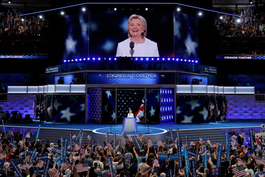 FILE - Democratic presidential nominee Hillary Clinton speaks during the final day of the Democratic National Convention in Philadelphia, July 28, 2016. (AP Photo/J. Scott Applewhite, File)