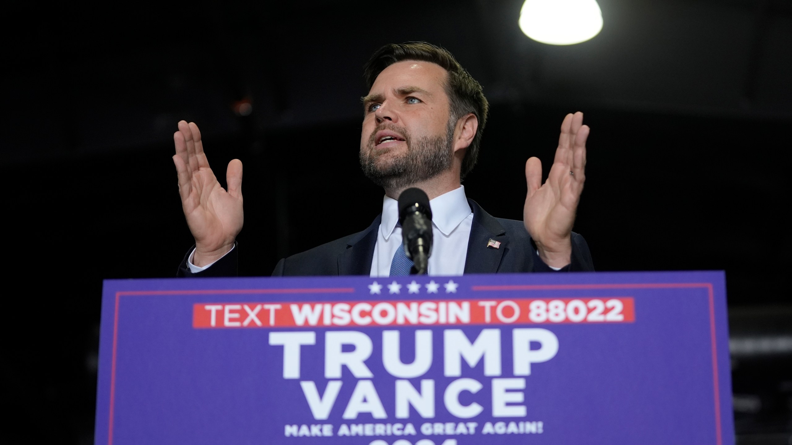 Republican vice presidential nominee Sen. JD Vance, R-Ohio, speaks at a campaign event, Tuesday, Sept. 17, 2024 in Eau Claire, Wis. (AP Photo/Abbie Parr)