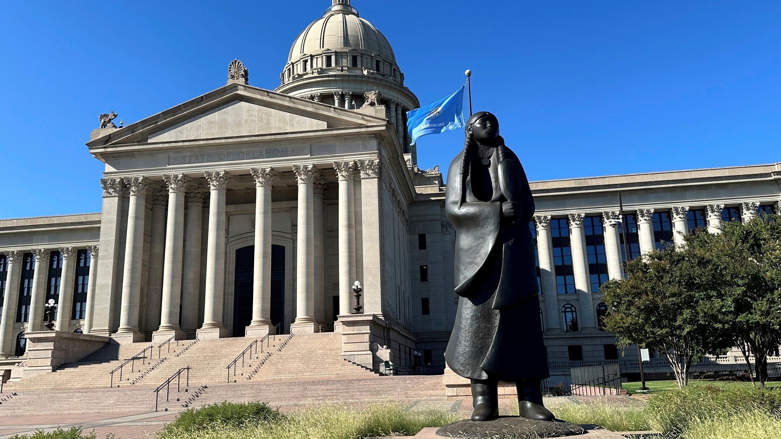 The Oklahoma State Election Board Office inside the state Capitol in Oklahoma City, was one of at least five states in the U.S. which election officials received suspicious packages on Monday, Sept. 16, 2024. (AP Photo/Sean Murphy)