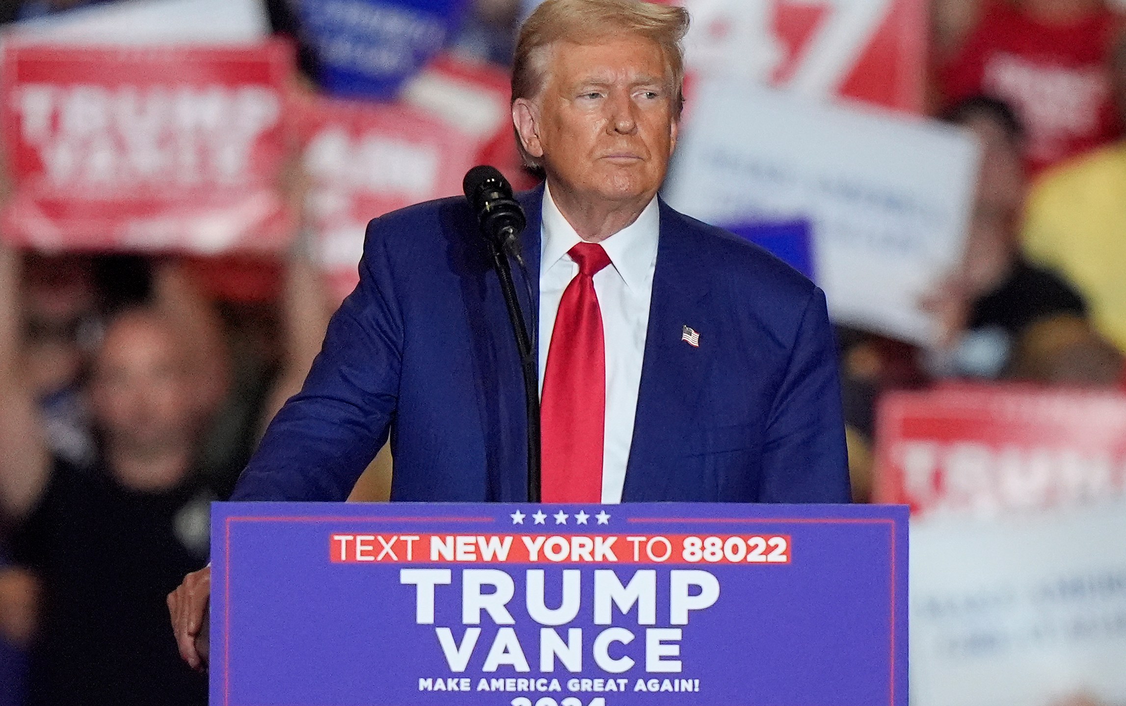 Republican presidential nominee former President Donald Trump, speaks during a campaign event, Wednesday, Sept. 18, 2024, in Uniondale, N.Y. (AP Photo/Frank Franklin II)