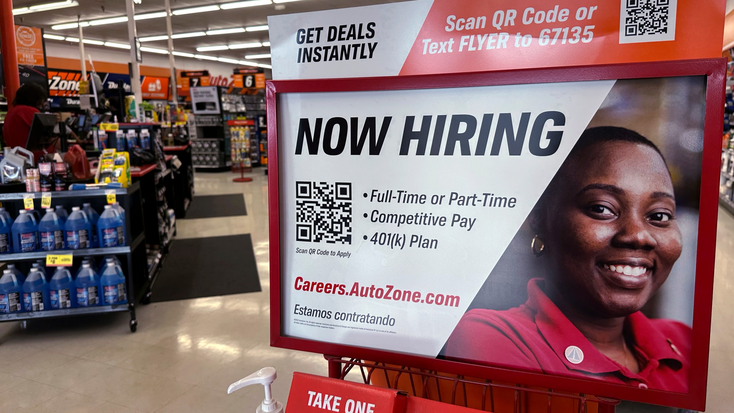 FILE - A hiring sign is displayed at a retail store in Buffalo Grove, Ill., Friday, Sept. 6, 2024. (AP Photo/Nam Y. Huh, File)