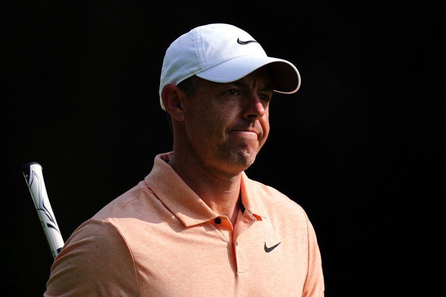 Northern Ireland's Rory McIlroy on the 3rd hole during day two of the PGA Championship at Wentworth Golf Club in Virginia Water, England, Friday Sept. 20, 2024. (Zac Goodwin/PA via AP)