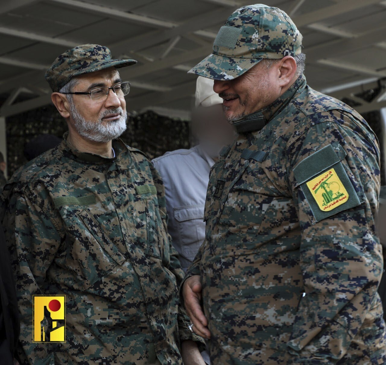 This undated photo provided by Hezbollah Military Media on Saturday, Sept. 21, 2024, shows Hezbollah commander Ibrahim Akil, left, with another unidentified Hezbollah commander. (Hezbollah Military Media vía AP)