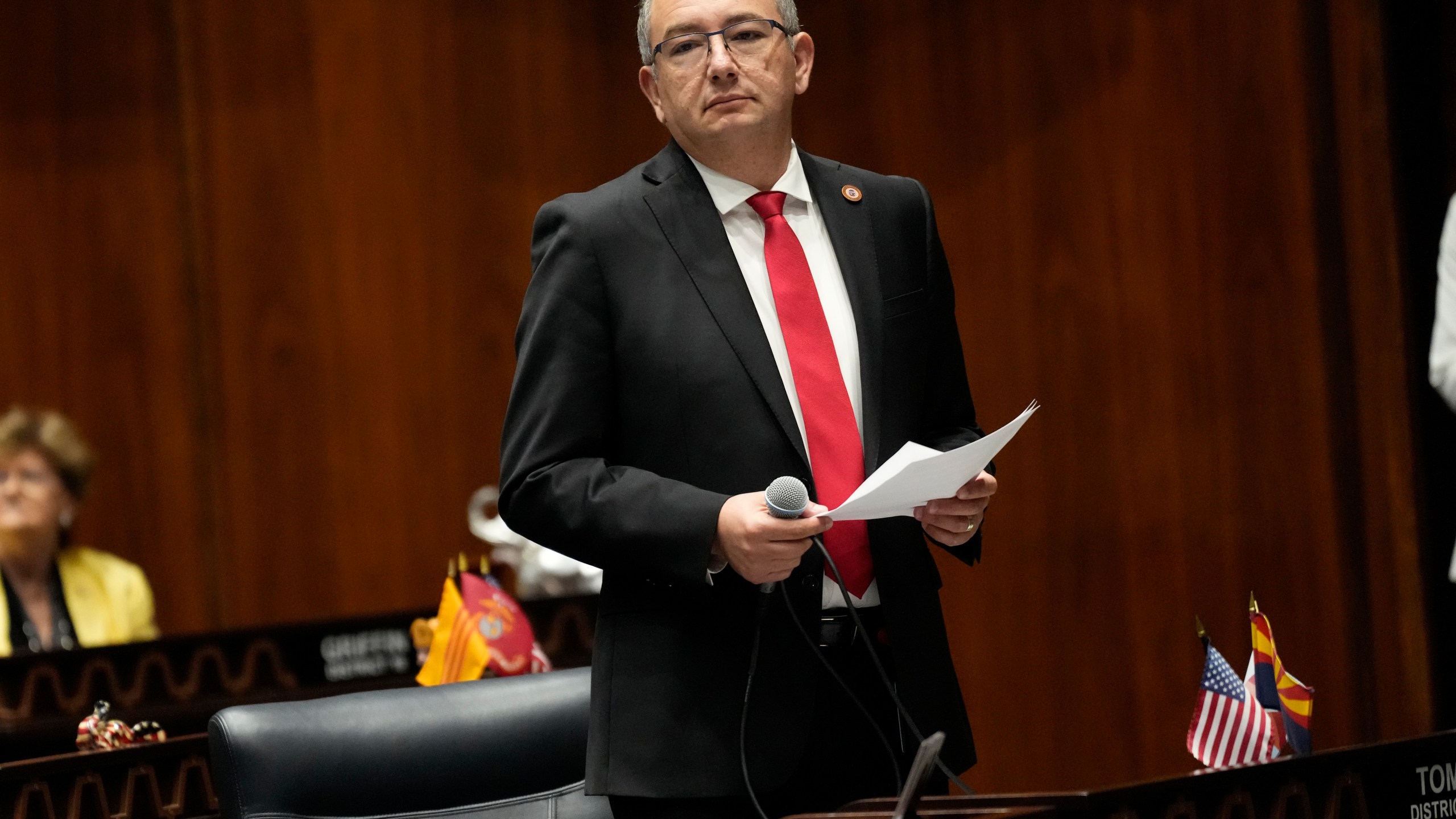 FILE - Arizona State House Speaker Ben Toma, R, speaks at the Capitol, Tuesday, June 4, 2024, in Phoenix. (AP Photo/Matt York, File)