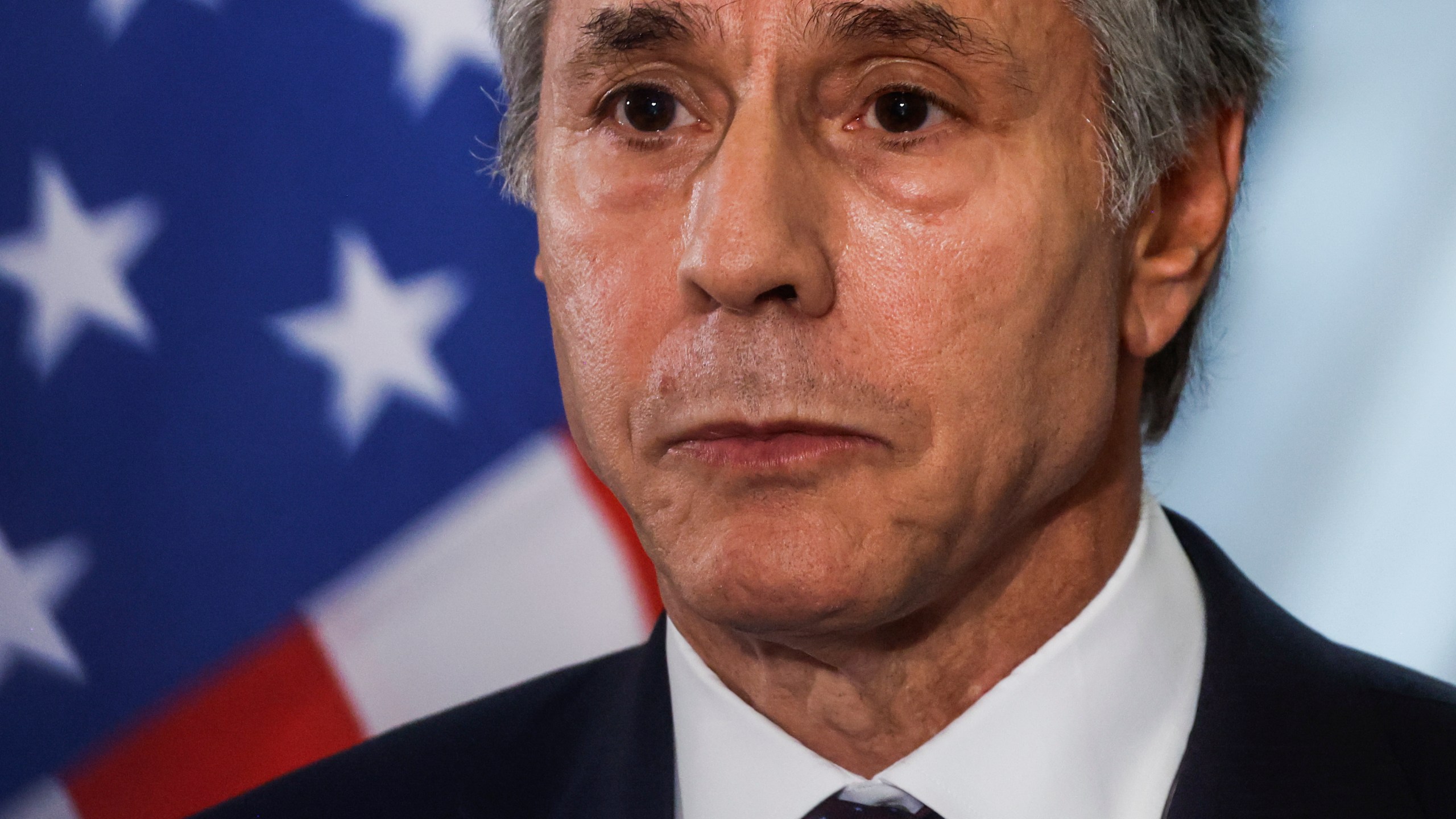 U.S. Secretary of State Antony Blinken attends a joint press conference with Egypt's Foreign Minister Badr Abdelatty in Tahrir Palace in Cairo, Egypt Wednesday, Sept. 18, 2024. (Evelyn Hockstein/Pool Photo via AP)