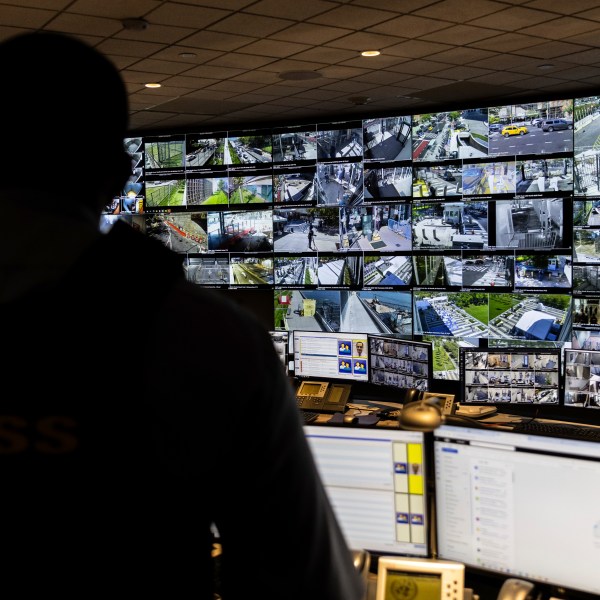 A U.N. security officer inside the U.N. Security Operations Center inside the United Nations Headquarters, Friday Sept. 20, 2024. (AP Photo/Stefan Jeremiah)