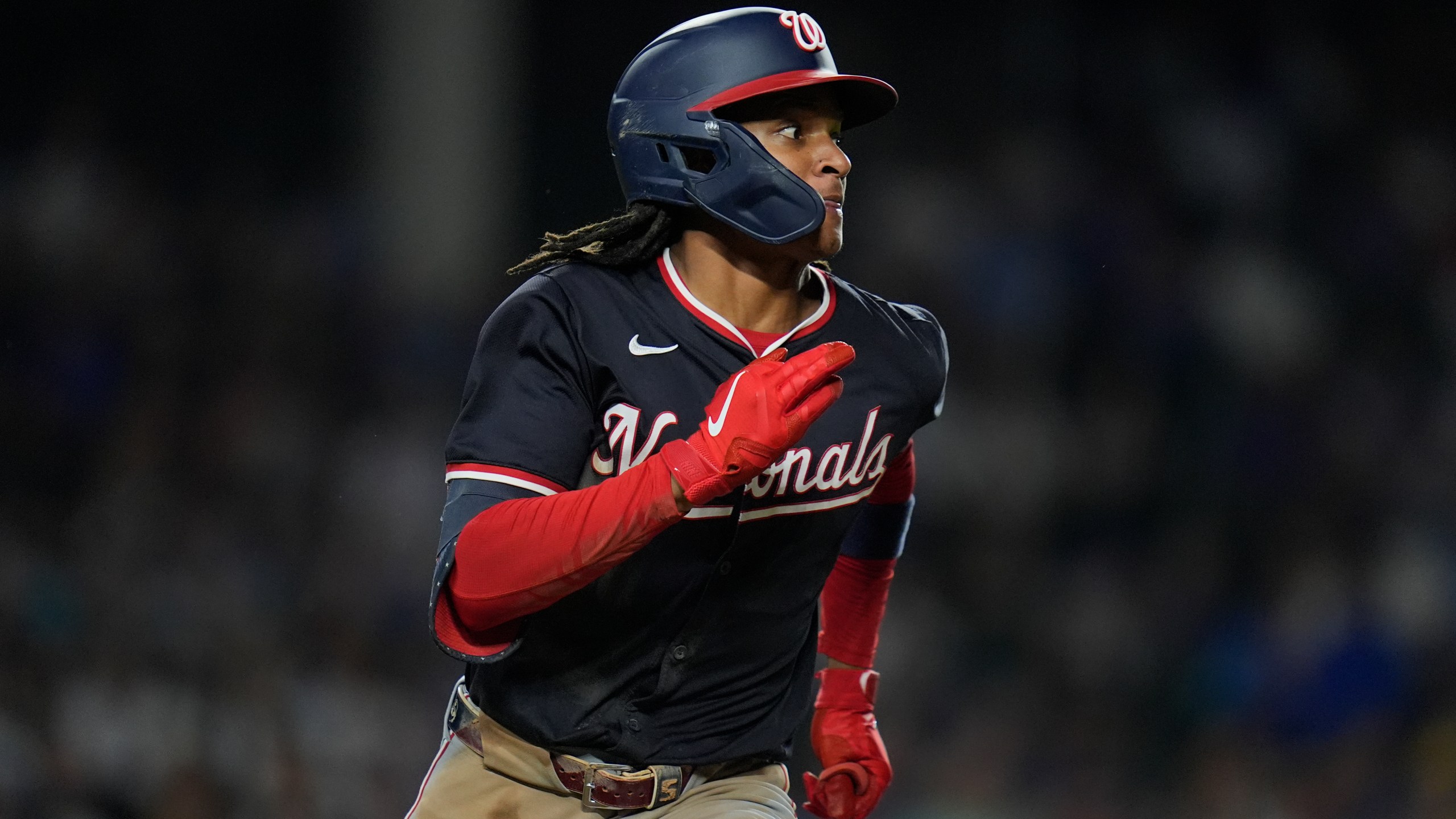 Washington Nationals' CJ Abrams runs the bases on a double during the third inning of a baseball game against the Chicago Cubs, Thursday, Sept. 19, 2024, in Chicago. (AP Photo/Erin Hooley)