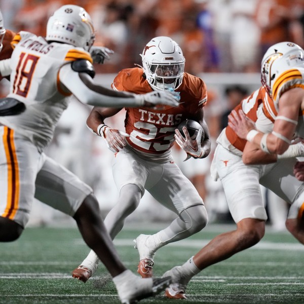 Texas running back Jaydon Blue (23) runs against Louisiana-Monroe during the first half of an NCAA college football game in Austin, Texas, Saturday, Sept. 21, 2024. (AP Photo/Eric Gay)