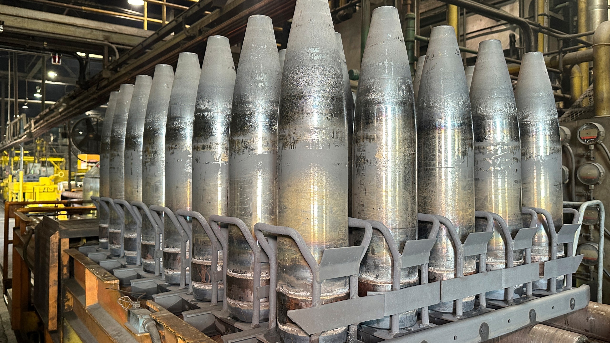 FILE - A key artillery shell in Ukraine's fight against Russia, the 155 mm howitzer shell, is in production at the Scranton Army Ammunition Plant in Scranton, Pa., on Tuesday, Aug. 27, 2024. (AP Photo/Ted Shaffrey, File)