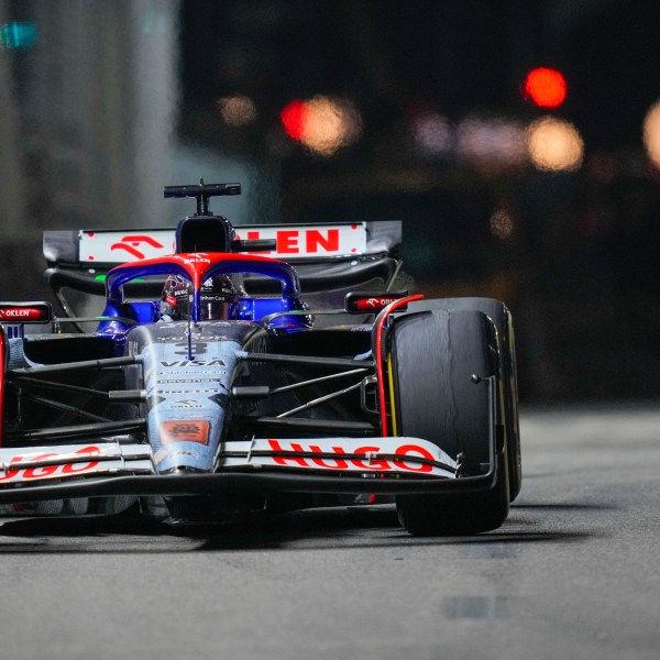 RB driver Daniel Ricciardo of Australia steers his car during the Singapore Formula One Grand Prix at the Marina Bay Street Circuit, in Singapore, Sunday, Sept. 22, 2024. (AP Photo/Vincent Thian)