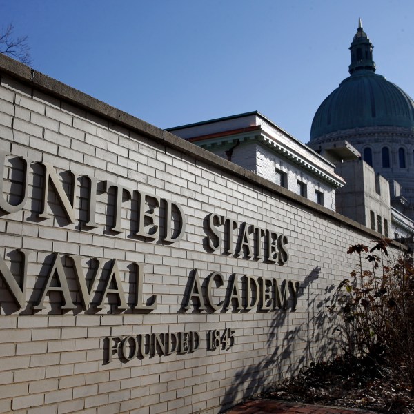 FILE - An entrance to the U.S. Naval Academy campus in Annapolis, Md., is seen Jan. 9, 2014. (AP Photo/Patrick Semansky, File)