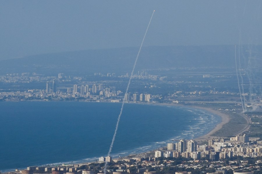 Israeli Iron Dome air defense system fires to intercept rockets that were launched from Lebanon, in northern Israel, Monday, Sept. 23, 2024. (AP Photo/Baz Ratner)