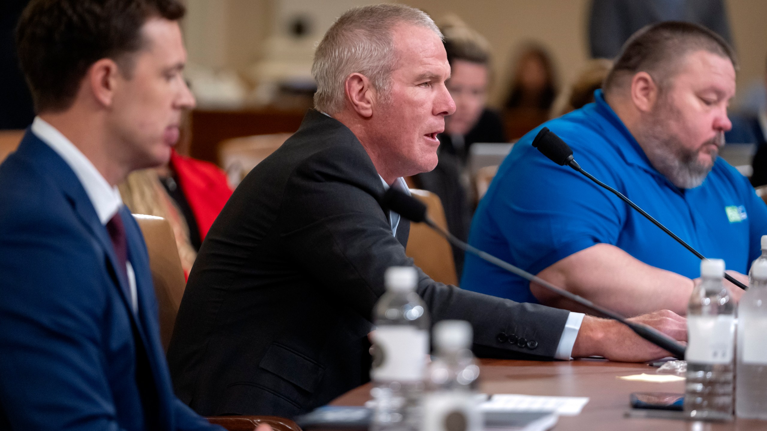 Former NFL quarterback Brett Favre appears before the House Committee on Ways and Means on Capitol Hill, Tuesday, Sept. 24, 2024, in Washington. (AP Photo/Mark Schiefelbein)