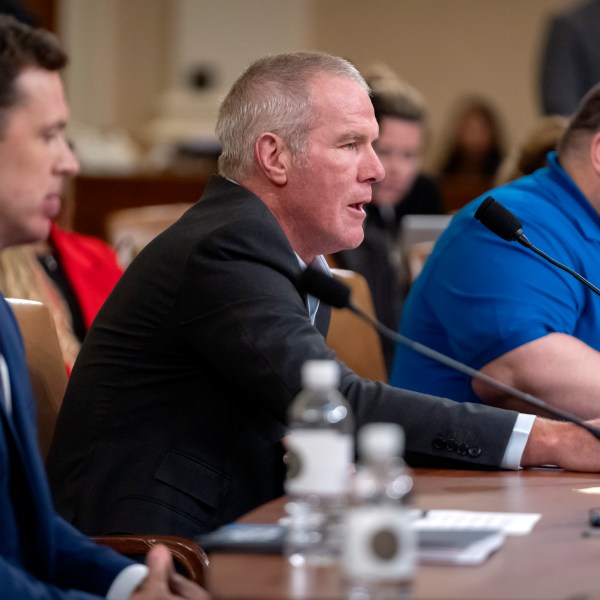 Former NFL quarterback Brett Favre appears before the House Committee on Ways and Means on Capitol Hill, Tuesday, Sept. 24, 2024, in Washington. (AP Photo/Mark Schiefelbein)