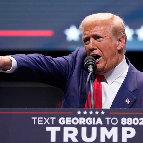 Republican presidential nominee former President Donald Trump speaks about the tax code and manufacturing at the Johnny Mercer Theatre Civic Center, Tuesday, Sept. 24, 2024, in Savannah, Ga. (AP Photo/Evan Vucci)