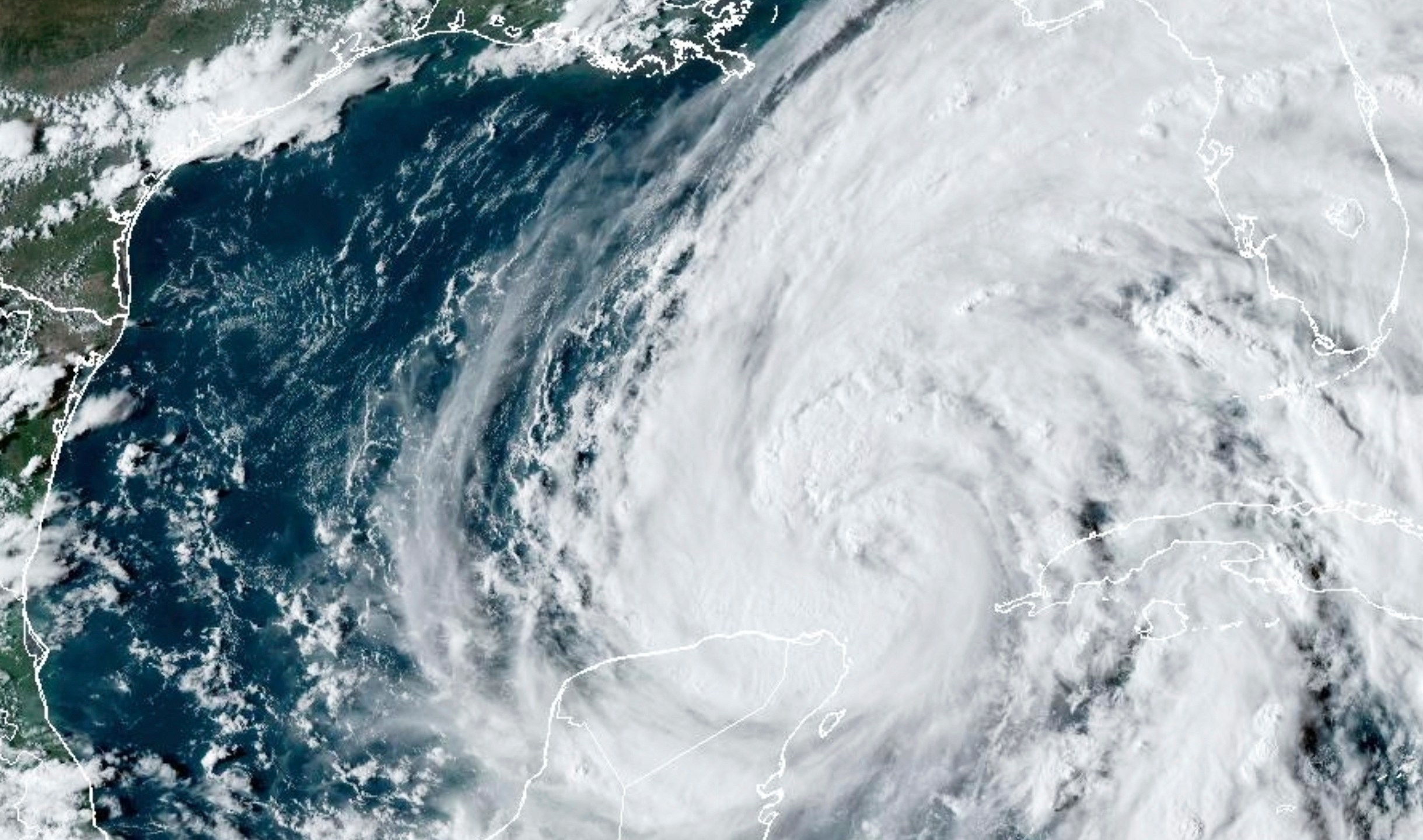 This GOES-16 GeoColor satellite image taken at 5:51 p.m. EDT and provided by National Oceanic and Atmospheric Administration (NOAA) shows Hurricane Helene in the Gulf of Mexico, Wednesday, Sept. 25 2024. (NOAA via AP)