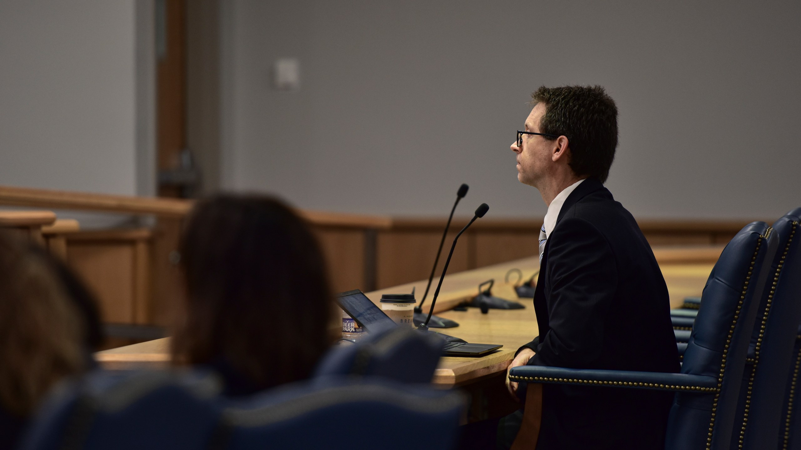 Don Kramer, National Transportation Safety Board engineer, right, testifies Wednesday, Sept. 25, 2024, at the U.S. Coast Guard Marine Board of Investigation hearing into the June 2023 loss of the Titan submersible, in North Charleston, S.C. (Petty Officer 2nd Class Kate Kilroy/U.S. Coast Guard via AP, Pool)