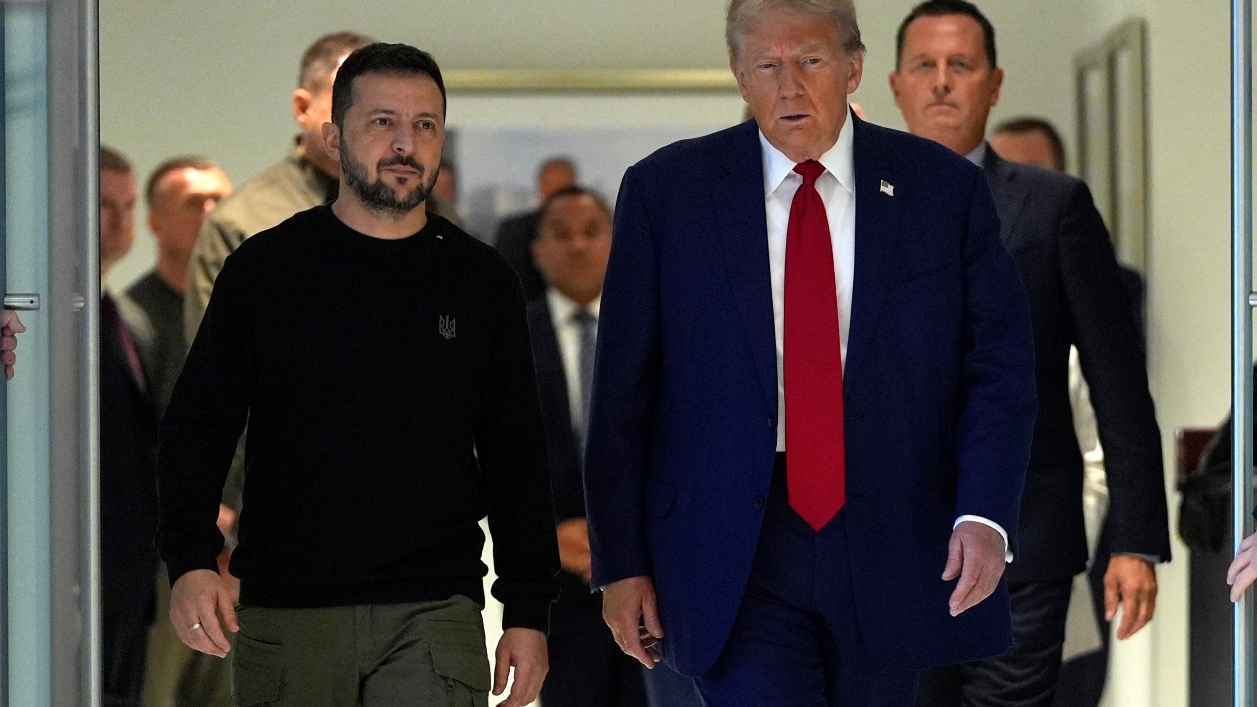 Republican presidential nominee former President Donald Trump meets with Ukraine's President Volodymyr Zelenskyy at Trump Tower, Friday, Sept. 27, 2024, in New York. (AP Photo/Julia Demaree Nikhinson)