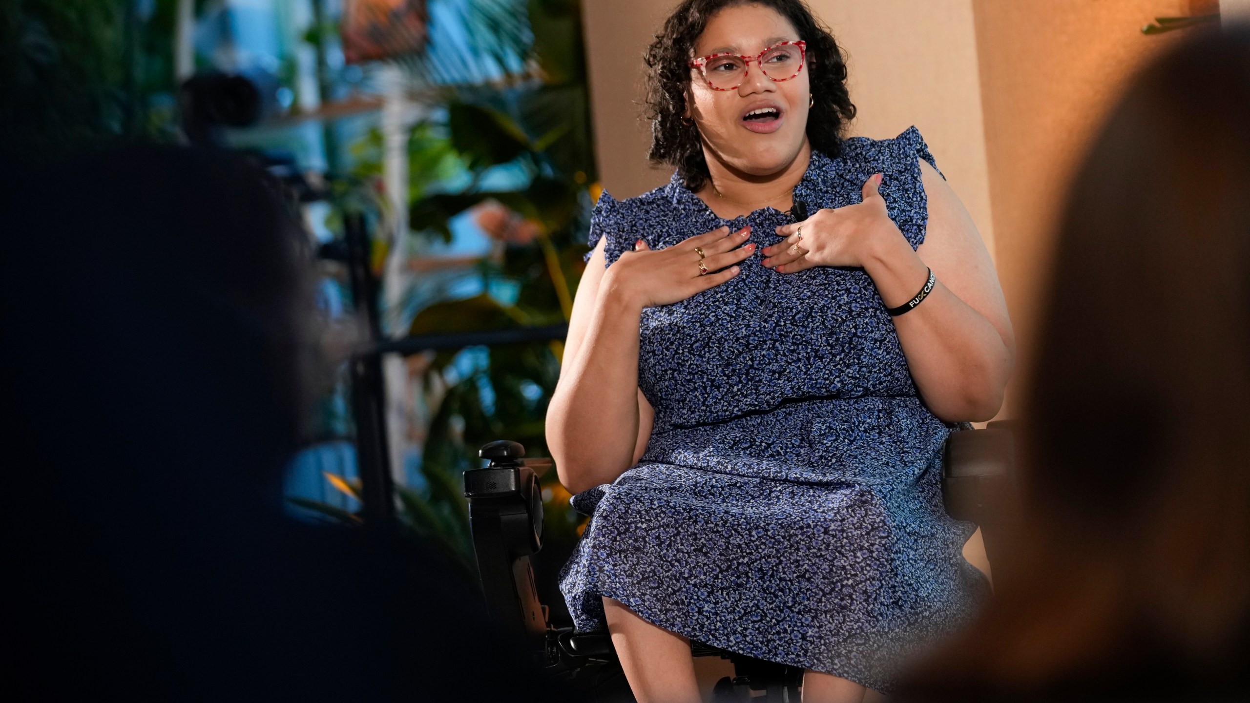 Daphne Frias speaks during an event at United Nations headquarters, Thursday, Sept. 26, 2024. (AP Photo/Seth Wenig)