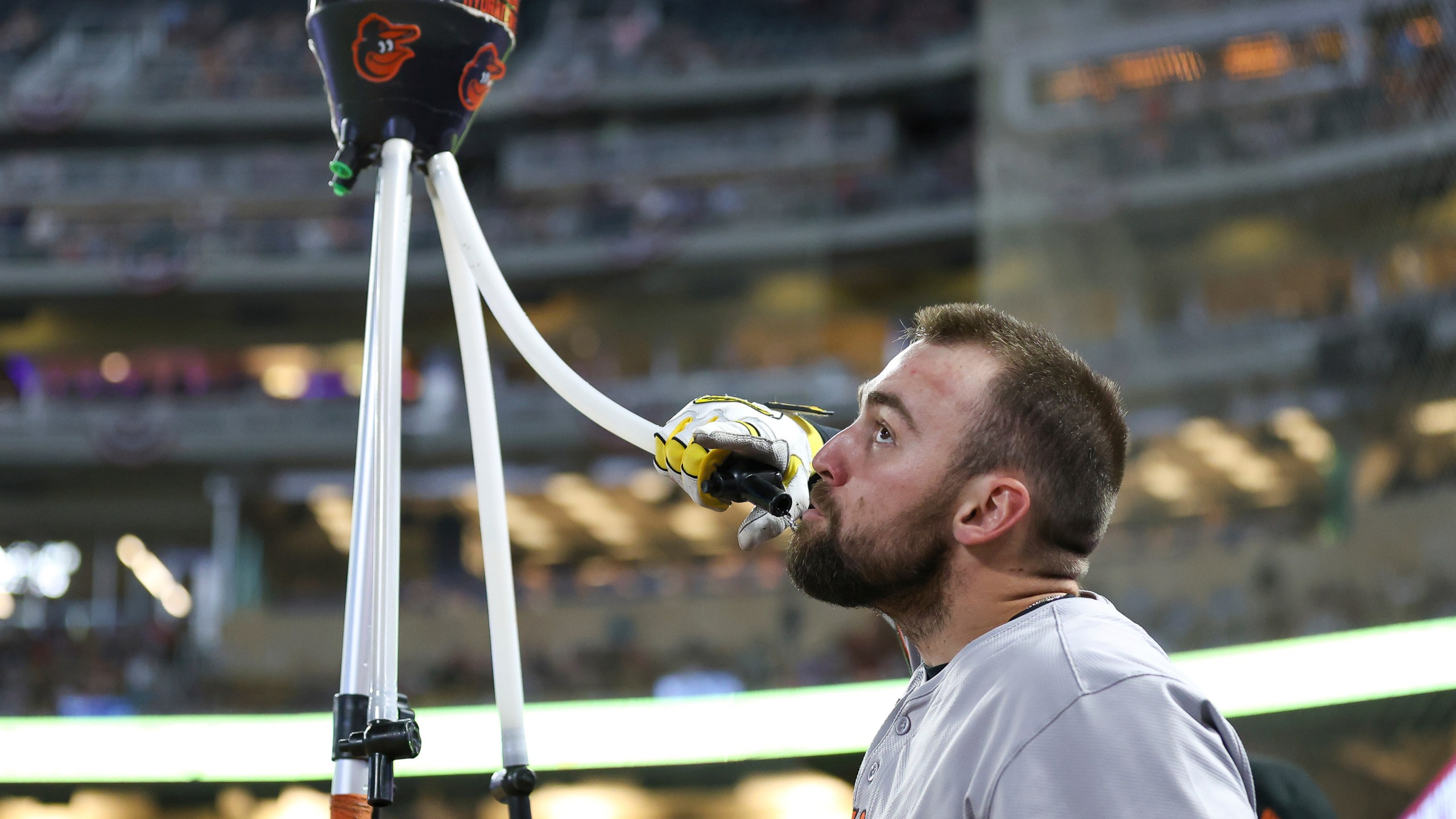 Baltimore Orioles' Colton Cowser celebrates after his solo home run during the seventh inning of a baseball game against the Minnesota Twins, Friday, Sept. 27, 2024, in Minneapolis. (AP Photo/Matt Krohn)