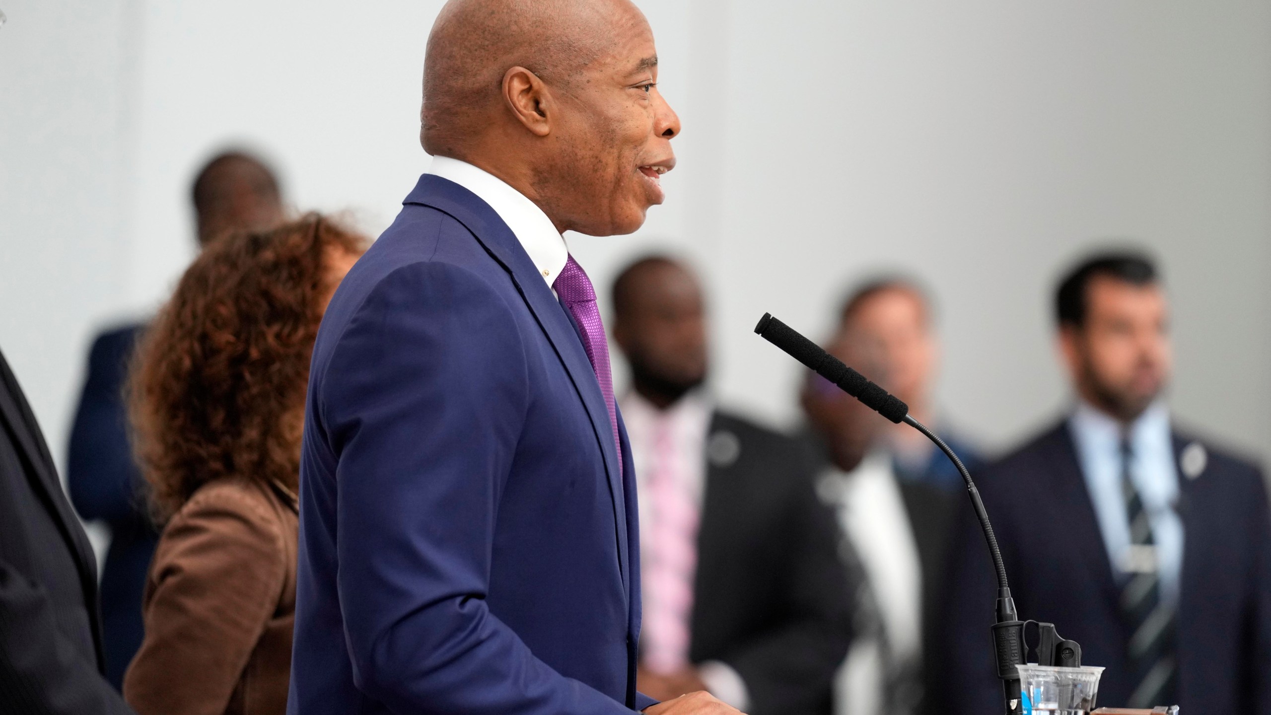 New York City Mayor Eric Adams speaks to reporters during a news conference in New York, Monday, Sept. 30, 2024. (AP Photo/Seth Wenig)