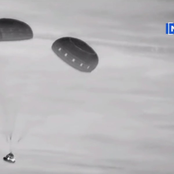 The view from a chase plane moments before the Boeing Starliner capsule lands in New Mexico.